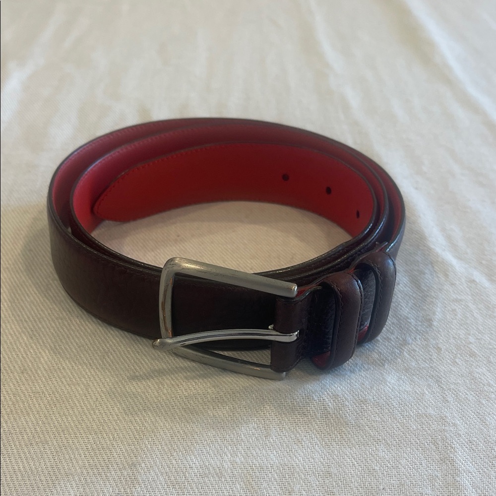 Men's Brown and Red Leather Belt Sz 38
